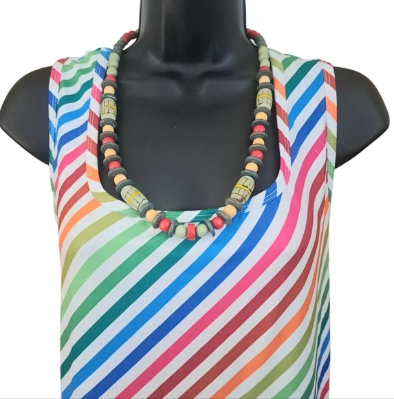 Colorful Diagonal Striped Fit Flare Dress Women's Size XL  Classic Dainty Summer - Picture 3 of 11